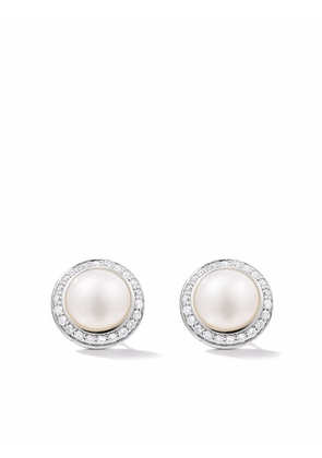 David Yurman 8mm sterling silver petite Cerise pearl and diamond stud earrings