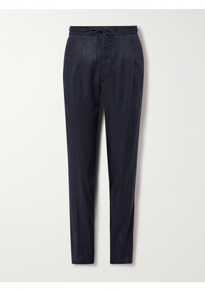 Lardini - Straight-Leg Pleated Linen-Blend Twill Drawstring Trousers - Men - Blue - IT 46