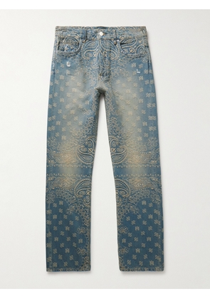 AMIRI - Straight-Leg Distressed Bandana-Jacquard Jeans - Men - Blue - UK/US 28