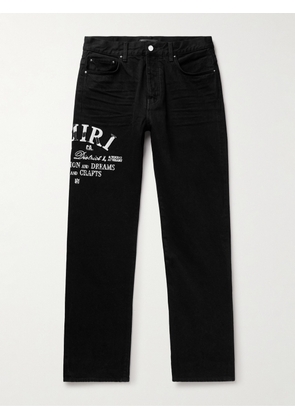 AMIRI - Straight-Leg Distressed Leather-Trimmed Logo-Embroidered Jeans - Men - Black - UK/US 28