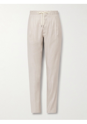 Lardini - Straight-Leg Pleated Linen-Blend Twill Drawstring Trousers - Men - Neutrals - IT 46