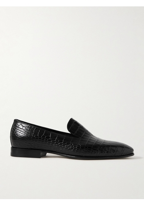 Manolo Blahnik - Djan Croc-Effect Leather Loafers - Men - Black - UK 7