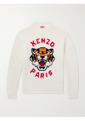 KENZO - Lucky Tiger Logo-Jacquard Cotton-Blend Sweater - Men - White - XS
