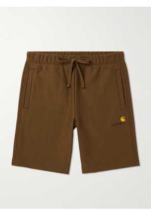 Carhartt WIP - American Script Logo-Embroidered Cotton-Blend Jersey Drawstring Shorts - Men - Brown - XS