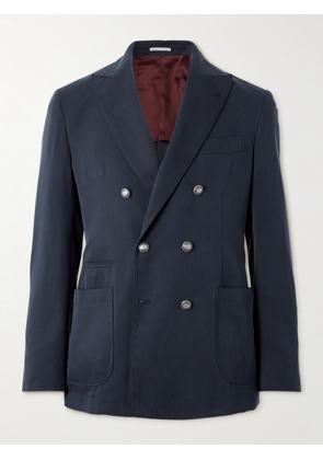 Brunello Cucinelli - Double-Breasted Silk Suit Jacket - Men - Blue - IT 46