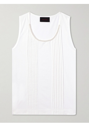 Simone Rocha - Faux Pearl-Embellished Pleated Cotton-Jersey Tank Top - Men - White - S