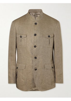 Kingsman - Argylle Nehru-Collar Herringbone Linen Jacket - Men - Neutrals - IT 46