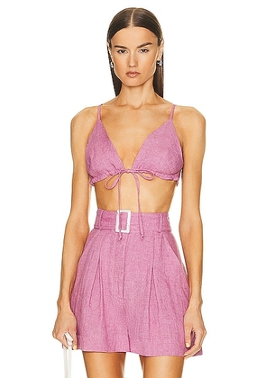 MATTHEW BRUCH Triangle Tie Front Crop Top in Orchid Linen - Purple. Size 2 (also in 1, 4).
