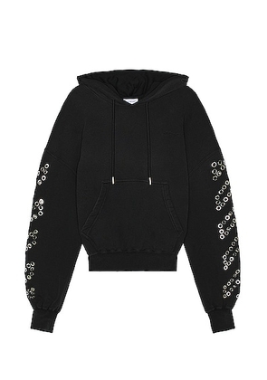 OFF-WHITE Eyelet Diags Over Hoodie in Black - Black. Size L (also in M, S, XL/1X).