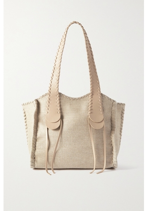 Chloé - + Net Sustain Mony Large Leather-trimmed Whipstitched Linen Tote - Neutrals - One size