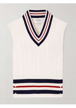Thom Browne - Button-detailed Striped Cable-knit Cashmere Vest - White - IT36,IT38,IT40,IT42,IT44,IT46