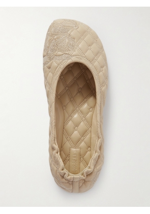 Burberry - Embroidered Quilted Leather Ballet Flats - Neutrals - IT35,IT35.5,IT36,IT36.5,IT37,IT37.5,IT38,IT38.5,IT39,IT39.5,IT40,IT40.5,IT41