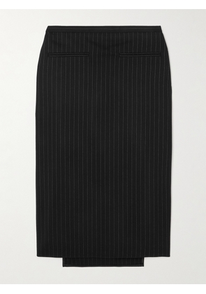 COURREGES - Paneled Pinstriped Wool-blend Twill Midi Skirt - Black - IT36,IT38,IT40,IT42,IT44