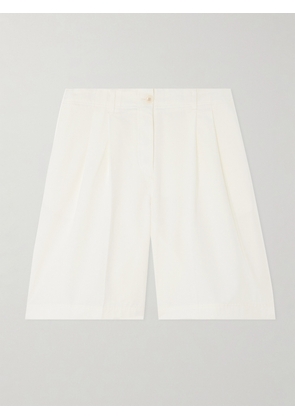 TOTEME - Pleated Organic Cotton-twill Shorts - White - DK32,DK34,DK36,DK38,DK40,DK42