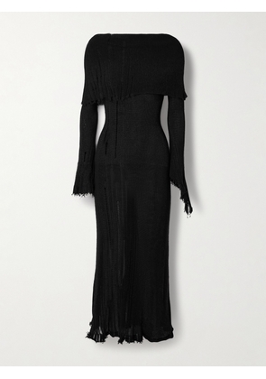 Acne Studios - Off-the-shoulder Distressed Ribbed Cotton-blend Maxi Dress - Black - xx small,x small,small,medium,large