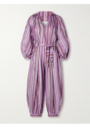 Lisa Marie Fernandez - + Net Sustain Poet Belted Cropped Striped Linen-blend Jumpsuit - Purple - 0,1,2,3,4