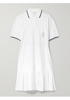 Brunello Cucinelli - Tennis Pleated Embroidered Cotton-jersey Mini Dress - White - x small,small,medium,large,x large
