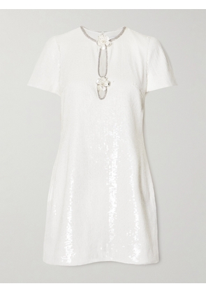 Self-Portrait - Embellished Cutout Sequined Tulle Mini Dress - White - UK 4,UK 6,UK 8,UK 10,UK 12,UK 14