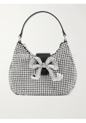 Self-Portrait - Crescent Bow Crystal-embellished Glossed Leather-trimmed Tulle Tote - Silver - One size