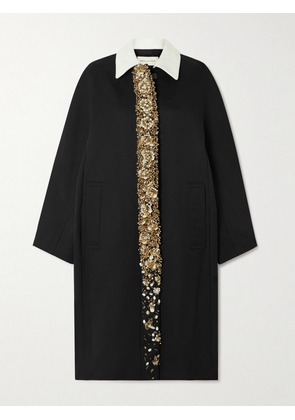 Dries Van Noten - Embellished Two-tone Grain De Poudre Coat - Black - x small,small,medium,large