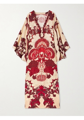 Johanna Ortiz - Mito Romantico Draped Embellished Printed Silk-jacquard Maxi Dress - Red - US2,US4,US6,US8