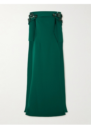 Safiyaa - Bellara Off-the-shoulder Cape-effect Embellished Stretch-crepe Gown - Green - FR34,FR36,FR38,FR40,FR42,FR44,FR46