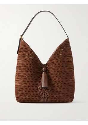 Anya Hindmarch - Neeson Tassel Leather-trimmed Woven Suede Tote - Brown - One size
