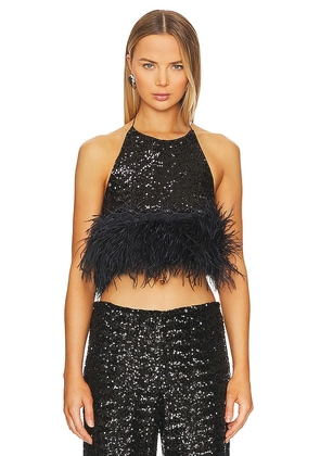 Oseree Paillettes Plumage Halter Top in Black. Size L, S.