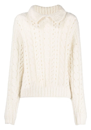 Thom Browne polo-collar cable-knit jumper - White