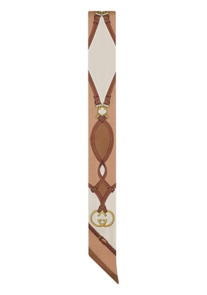Gucci equestrian-print silk neck tie - Brown