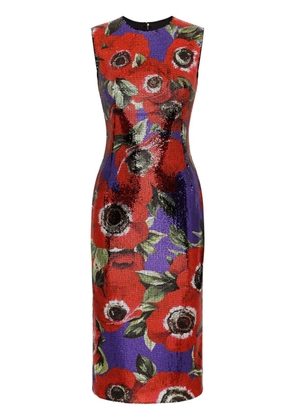 Dolce & Gabbana Anemone-print sequinned dress - Red