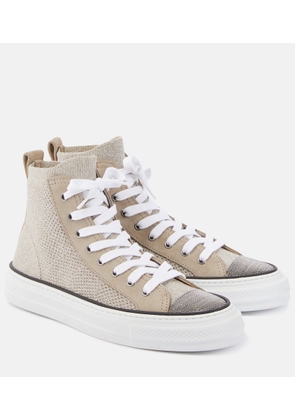 Brunello Cucinelli Leather-trimmed high-top sneakers