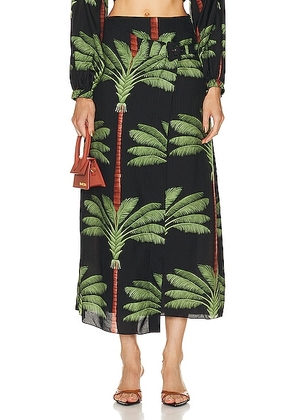 Johanna Ortiz Tribal Tropical Wrap Skirt in Cuba Black & Green - Black. Size 2 (also in 0, 6).