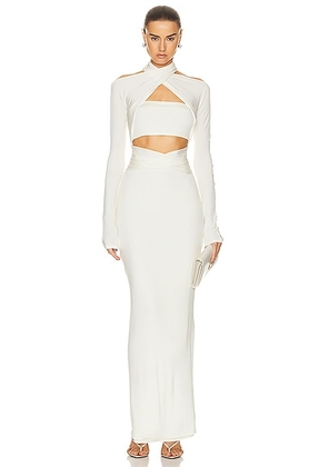 Lapointe Lightweight Jersey Wrap Front Long Sleeve Dress in Cream - Cream. Size 4 (also in ).