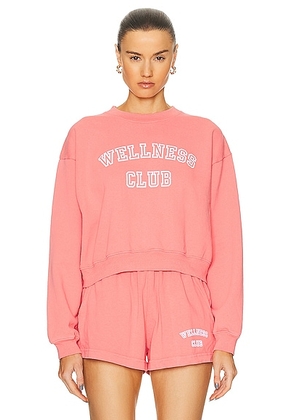 Sporty & Rich Wellness Club Flocked Cropped Crewneck Sweater in Dahlia - Pink. Size L (also in ).