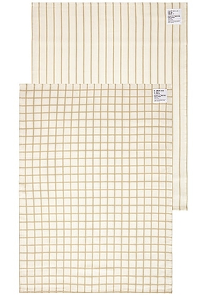 HAWKINS NEW YORK Essential Yarn Dyed Set Of 2 Dish Towels in Flax & Ivory - Ivory. Size all.