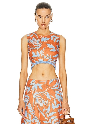 Alexis Chace Top in Blue Leaf - Burnt Orange. Size L (also in M, S, XS).