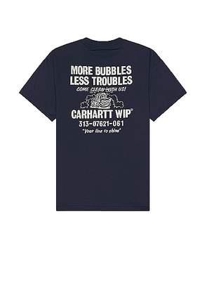 Carhartt WIP Short Sleeve Less Troubles T-shirt in Blue Wax - Navy. Size L (also in M, S).