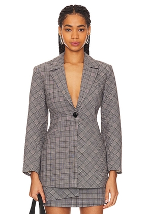 Ganni Check Mix Fitted Blazer in Grey. Size 32, 36, 38.