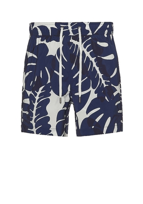 onia Charles 5 Oversized Leaves Swim Short in Blue. Size M, XL/1X.
