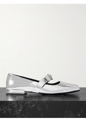 Versace - Embellished Mirrored-leather Open-toe Ballet Flats - Silver - IT36,IT37,IT38,IT38.5,IT39,IT39.5,IT40,IT40.5,IT41