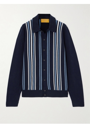 Guest In Residence - Striped Cotton-jacquard Cardigan - Blue - xx small,x small,small,medium,large,x large