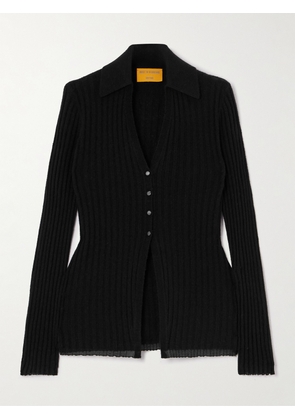Guest In Residence - Ribbed Merino Wool, Cashmere And Silk-blend Cardigan - Black - x small,small,medium,large,x large