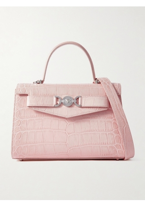 Versace - Embellished Croc-effect Leather Shoulder Bag - Pink - One size