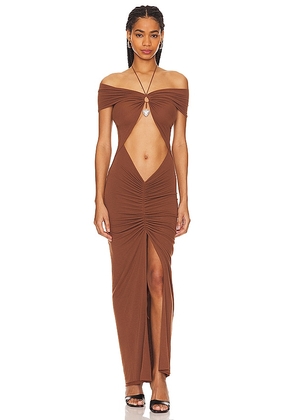 MANURI Eleni Dress in Brown. Size L, S, XL, XS.