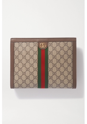 Gucci - Ophidia Textured Leather-trimmed Printed Coated-canvas Pouch - Brown - One size