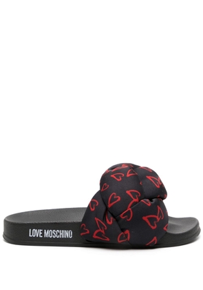 Love Moschino heart-print braided slides - Black
