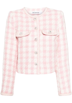 Self-Portrait check-pattern bouclé jacket - Pink