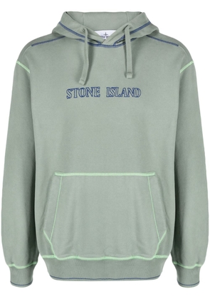 Stone Island logo-embroidered cotton hoodie - Green