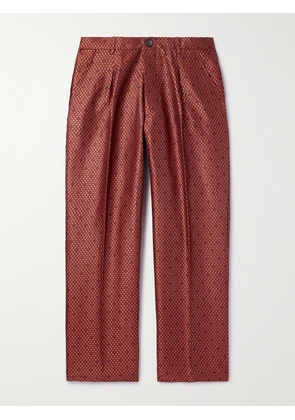 Kartik Research - Pleated Straight-Leg Silk-Brocade Trousers - Men - Red - UK/US 30